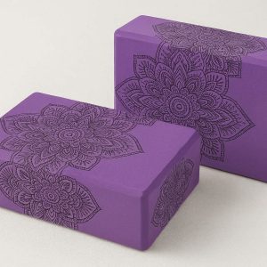 Printed Mandala Yoga Blocks Set of 2 Decorative High Density Foam Bricks for Stylish Home Practice and Improved Flexibility Purple Design