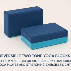 Reversible Two Tone Yoga Blocks Set of 2 Multi Color High Density Foam Bricks for Yoga Pilates and Stretching Exercises Lightweight Navy