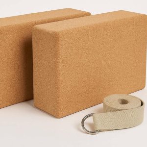 XL Cork Yoga Blocks Set of 2 with Yoga Strap Extra Large Bricks for Tall Yogis and Deep Stretching Professional Quality Tan