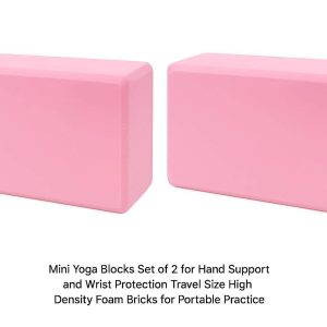 19 Mini Yoga Blocks Set of 2 for Hand Support and Wrist Protection Travel Size High Density Foam Bricks for Portable Practice Pink