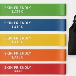 Resistance Bands Set of 5 Skin Friendly Latex Workout Bands for Legs and Glutes Strength Training Physical Therapy and Yoga with Carry Bag